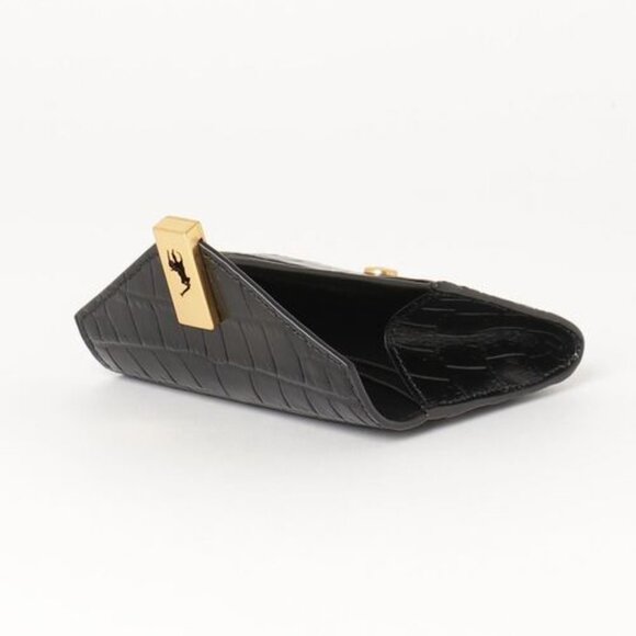 NWT POLO Ralph Lauren Polo ID Wallet Small Black Croc Embossed Card Case gold ID - Picture 2 of 7